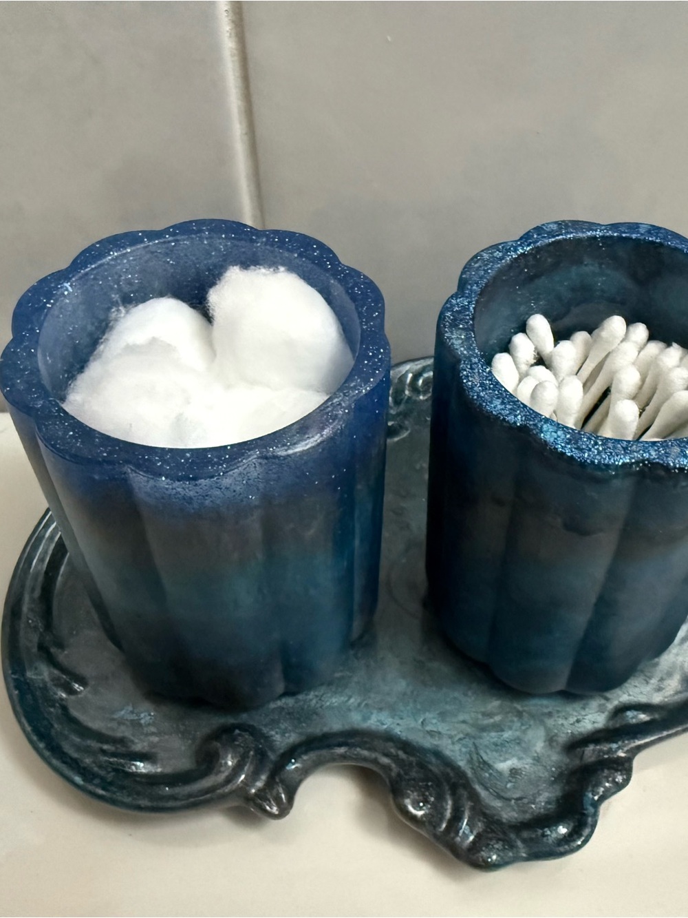 Blue Resin Cotton & Q-tip Bathroom Organizer